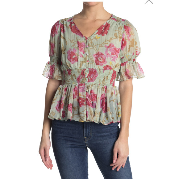 Walter Baker Gia  Floral Print‎ Top in Open Green $148 cottagecore - Picture 1 of 8
